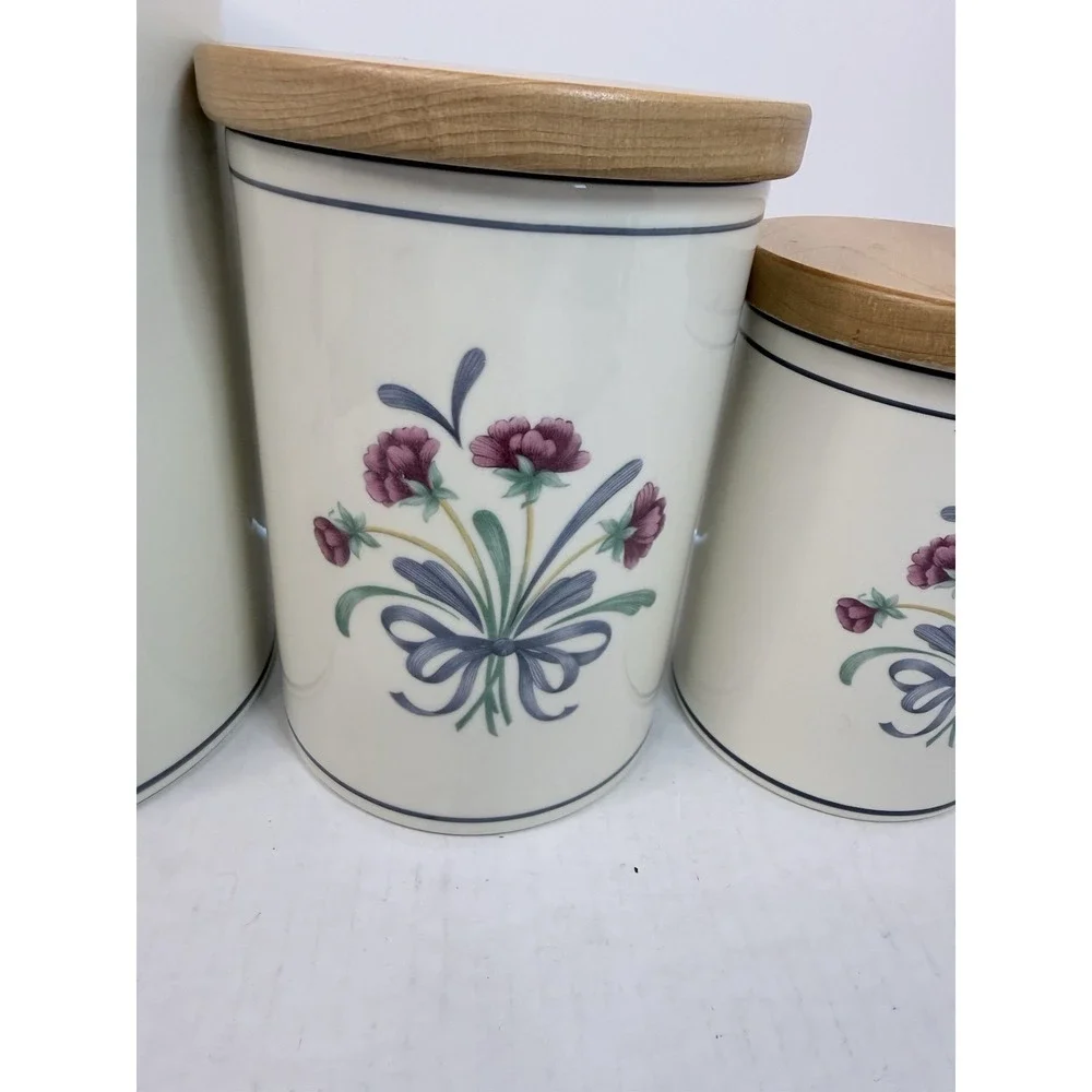 Set Of 3‎ Lenox 'Poppies on Blue' Canisters Wood Lids Made In USA Vintage